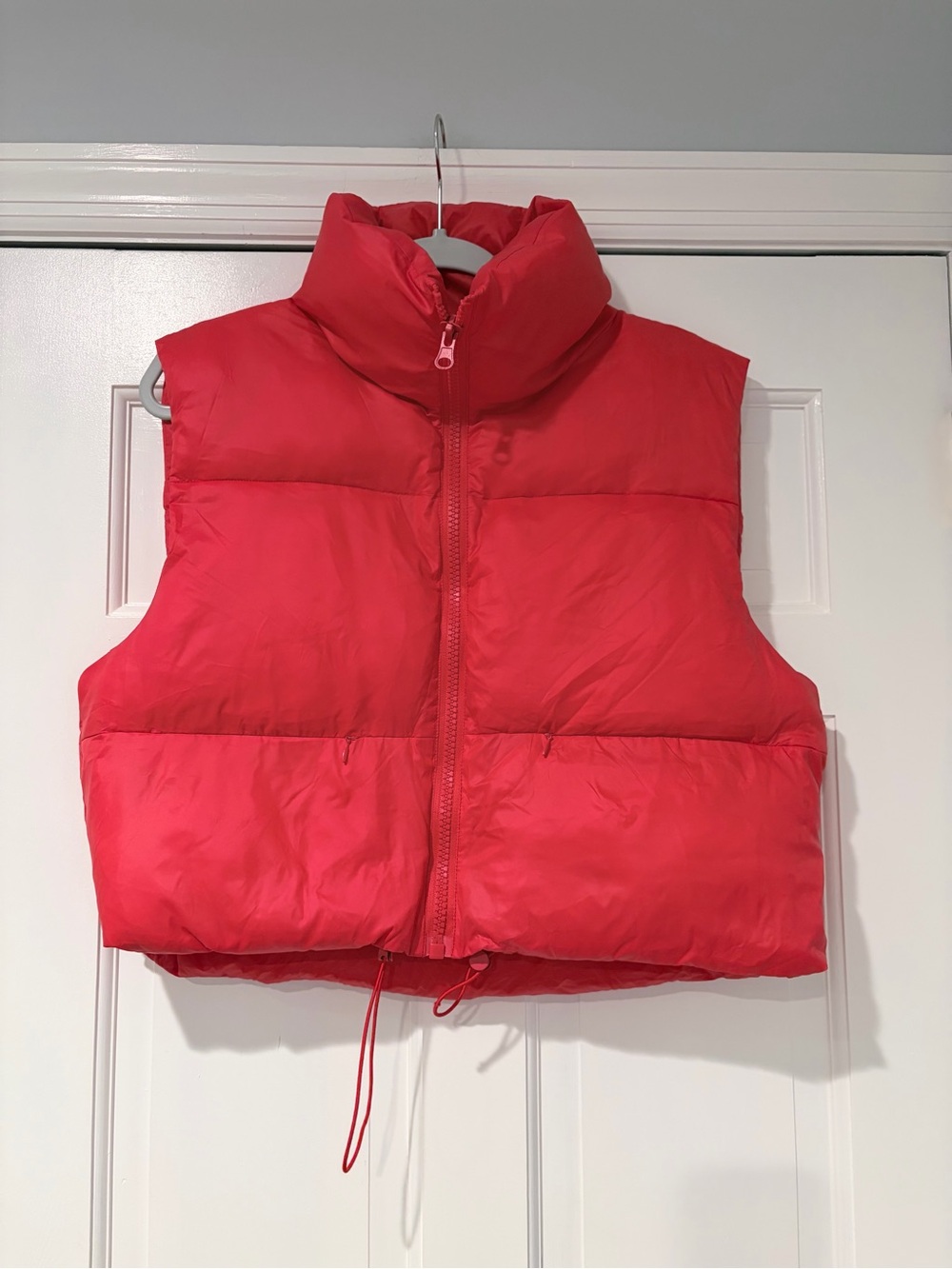 Bright Red Cropped Puffer Vest